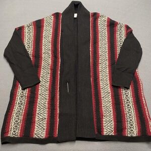 J. Jill Cardigan Sweater Womens M/L‎ Black Red Aztec Open Front Wool Blend